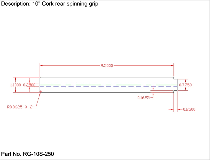 CRB Straight Rear Grip With Single Tenon For Spinning Rods 8 CRB Straight Rear Grip With Single Tenon For Spinning Rods